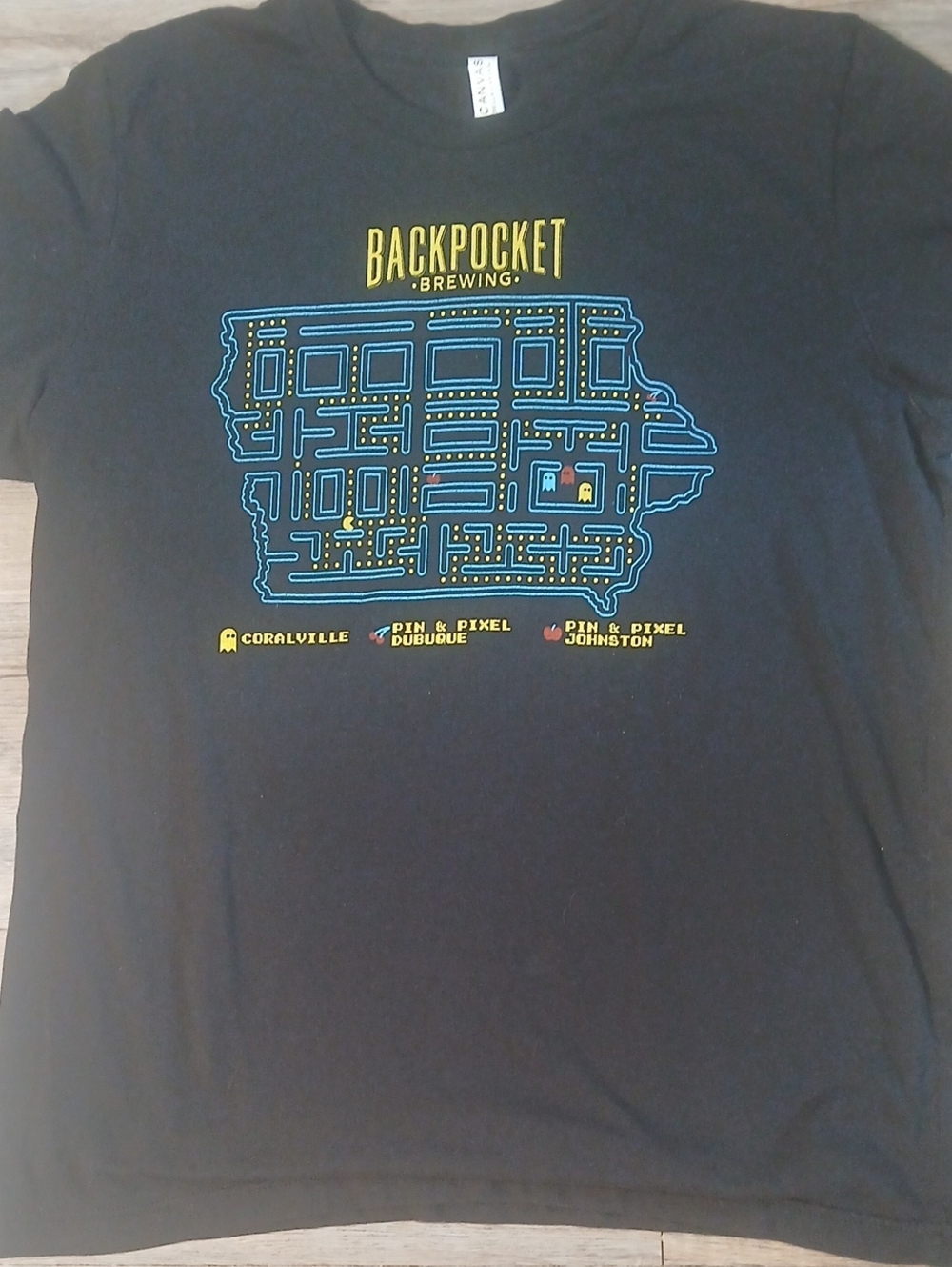 Pac-Man Themed Iowa Black Crewneck Tee - Solid Black
